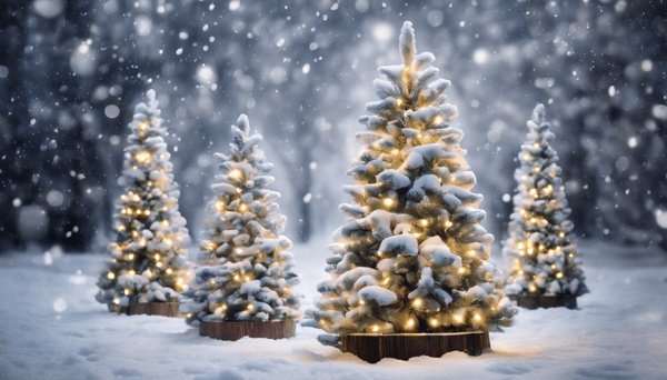Alberi di natale artificiali innevati: eleganza su base di legno